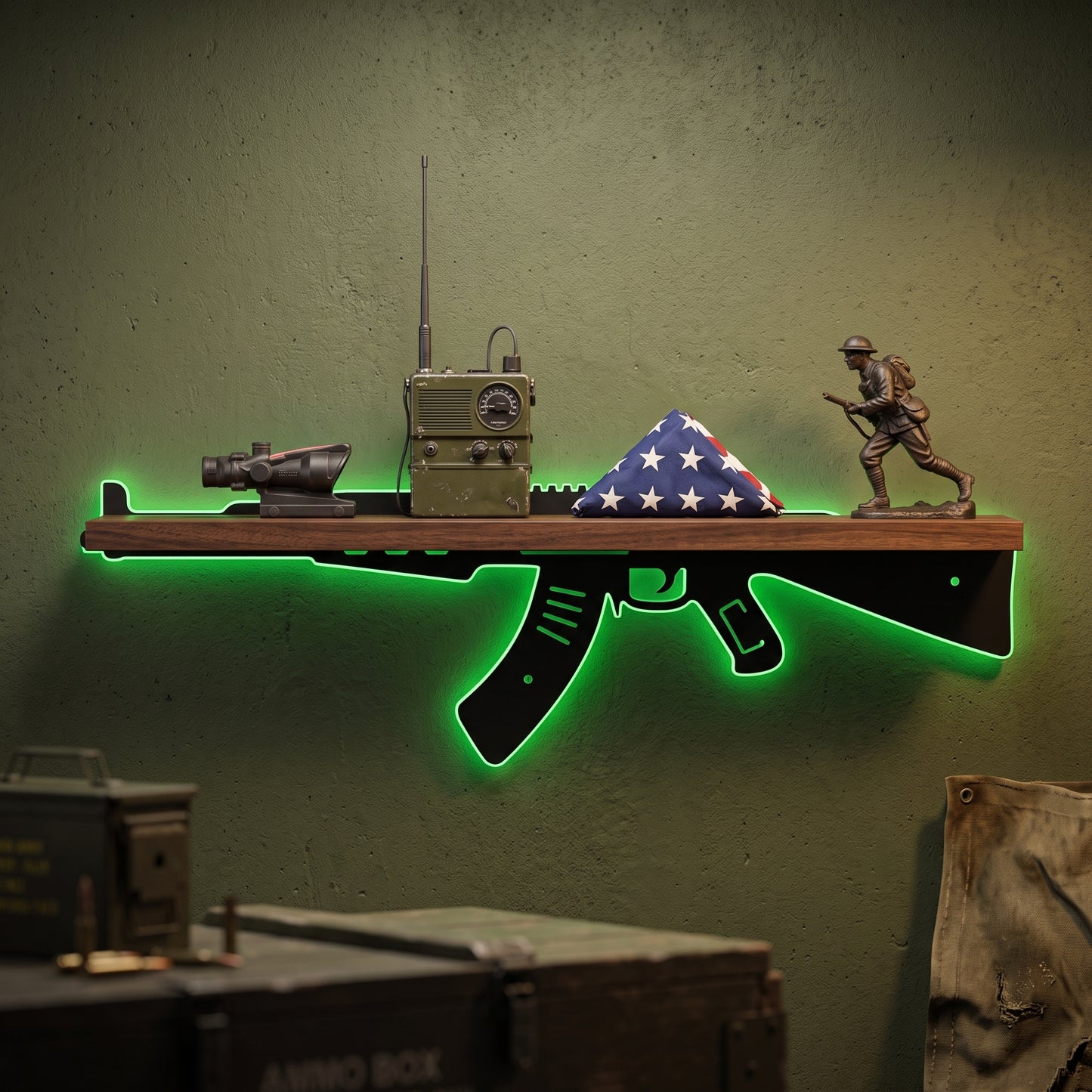 AK-47 style LED rifle shelf, green light