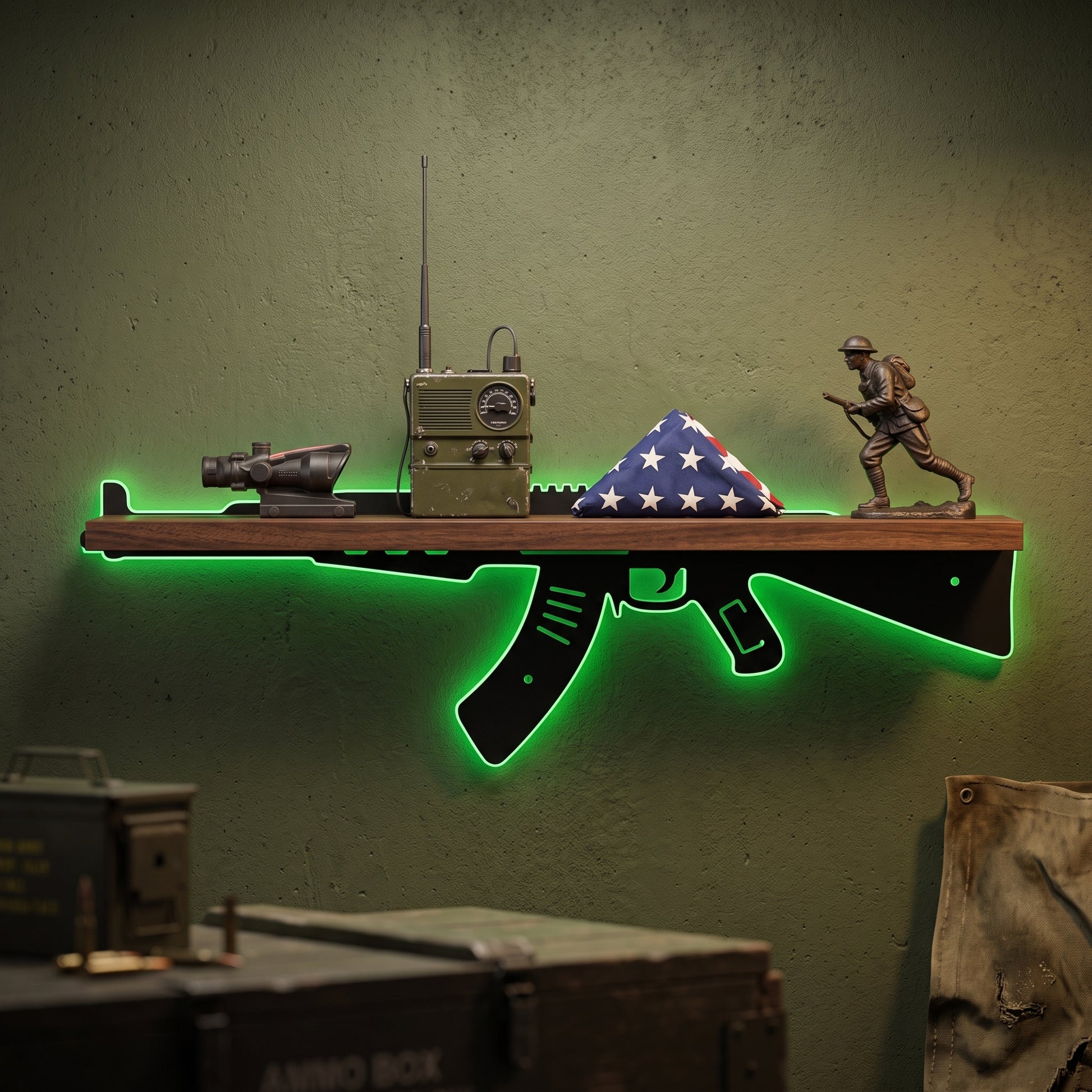 AK-47 style LED rifle shelf, green light